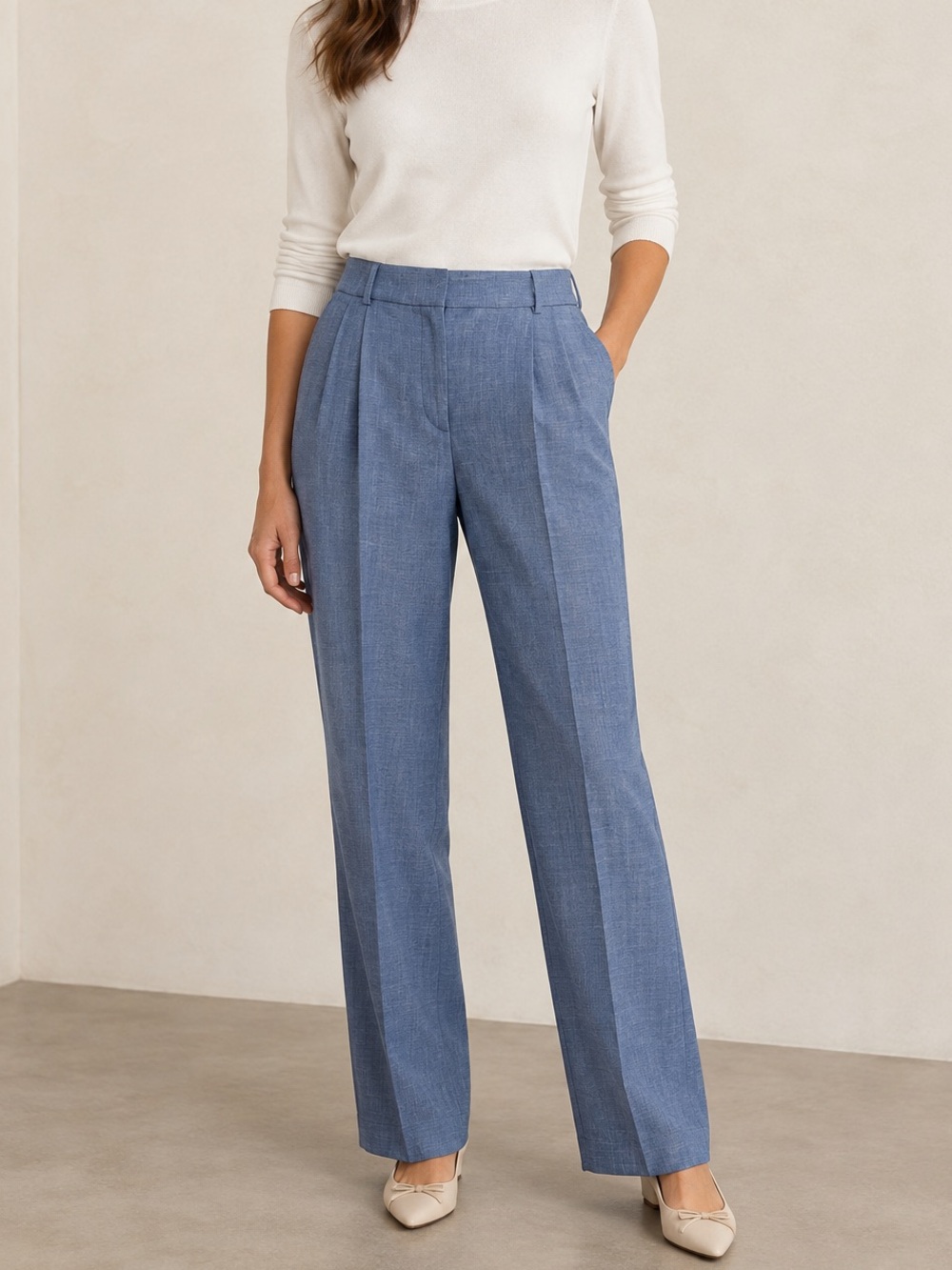 Talbots Straight Leg High Rise Front Pleat Heather Blue Trouser Pants Size 18W